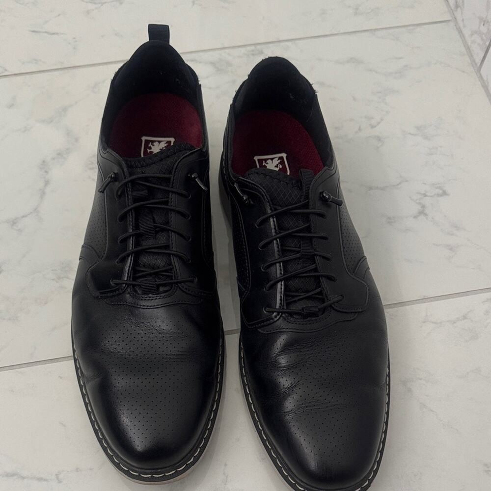 Stacy Adams Black Leather Lace-Up Oxfords with Burgundy Insole Accents
